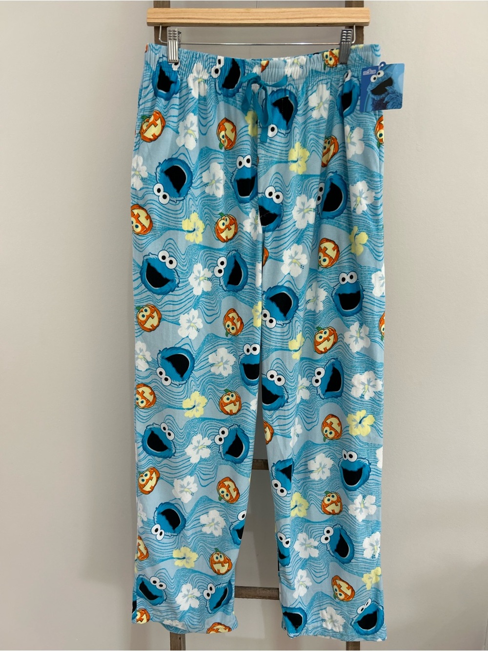 Sesame Street Cookie Monster Halloween Blue Pajama Pants Cozy Coastal Sz M NWT